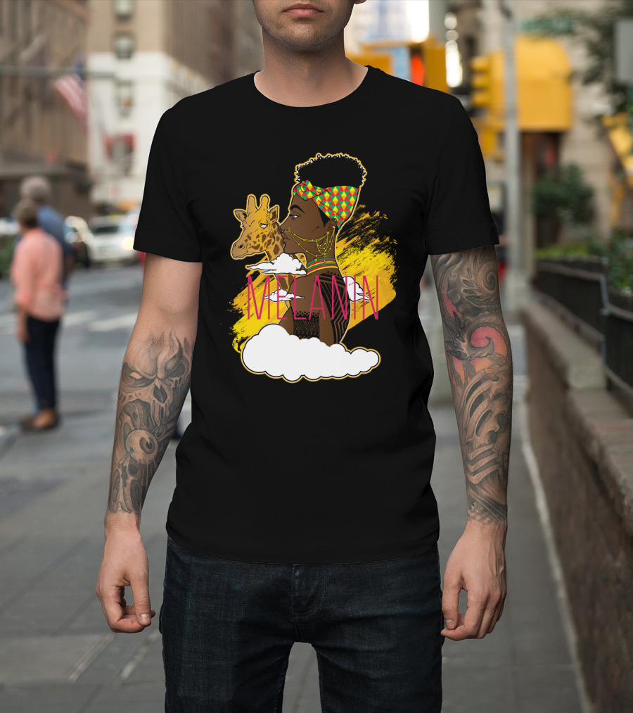 Melanin Afrocentric Art with Giraffe and Vibrant T-Shirt