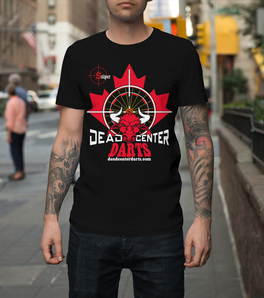 Dead Center Darts Sniper Canada Bullseye Logo DeadCenterDarts.com Maple Leaf T-Shirt