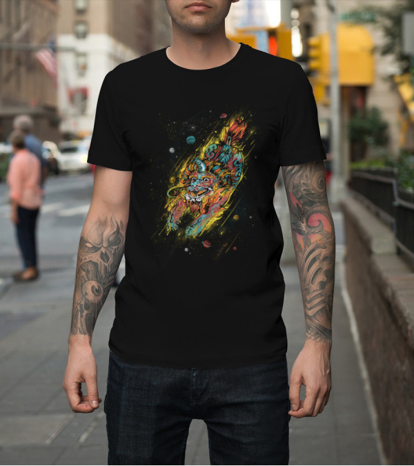 Shirt: Vivid Cosmic Creature Surfer with Planetary Elements Monster of the Year T-Shirt Vivid Cosmic Creature Surfer with Planetary Elements Monster of the Year T-Shirt