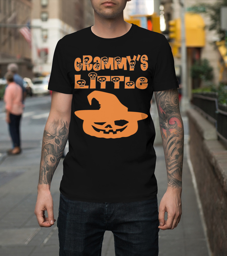 Grammy's Little Pumpkin with Halloween Skull Accents and Witch Hat T-Shirt