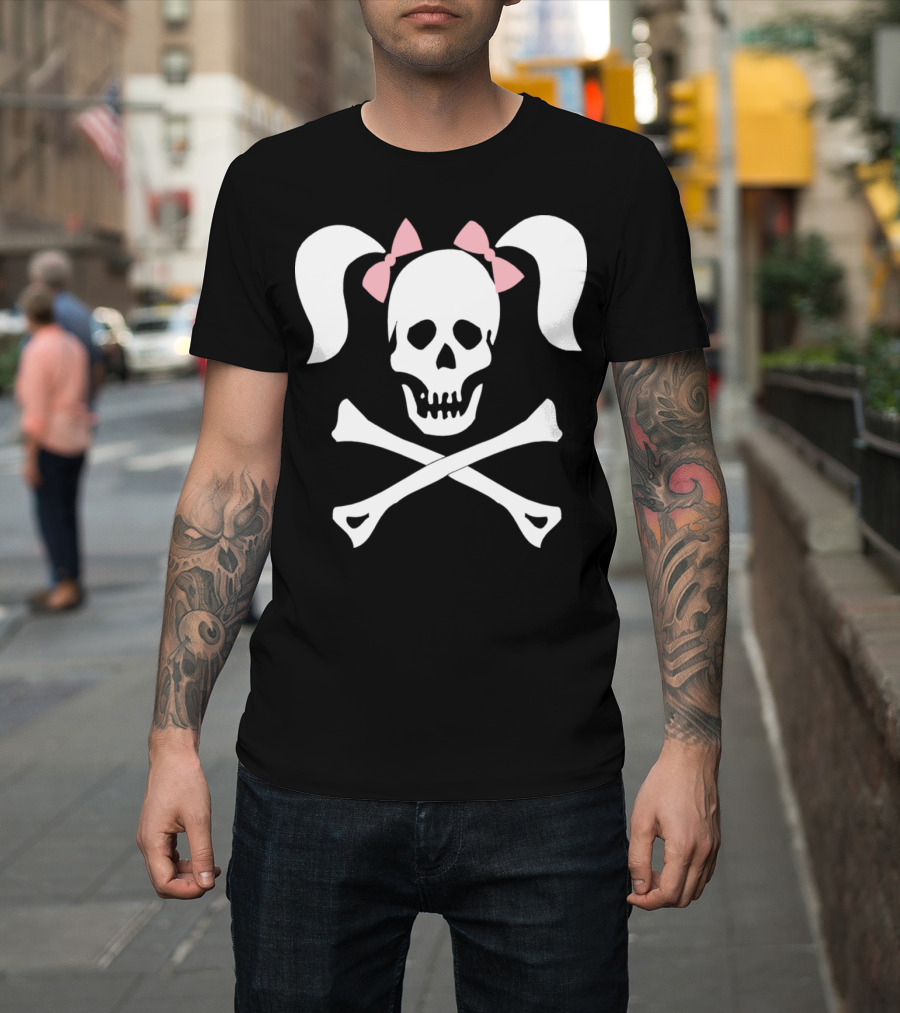 Skull Crossbones Pink Pigtails Bow T-Shirt