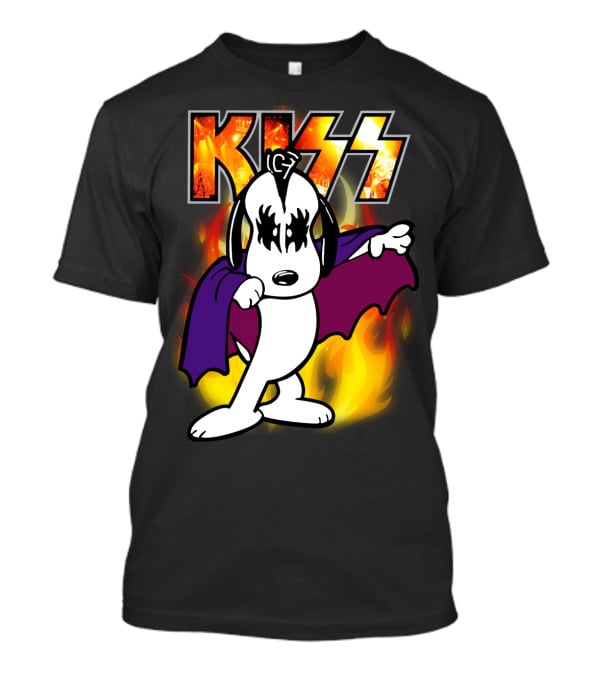 KISS Snoopy Peanuts Mashup With Flames And Comic T-Shirt