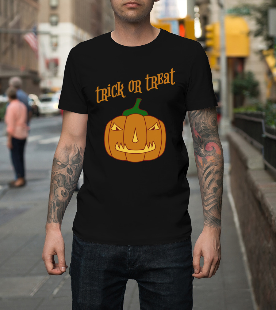 Trick or Treat with Angry Pumpkin Face Halloween T-Shirt