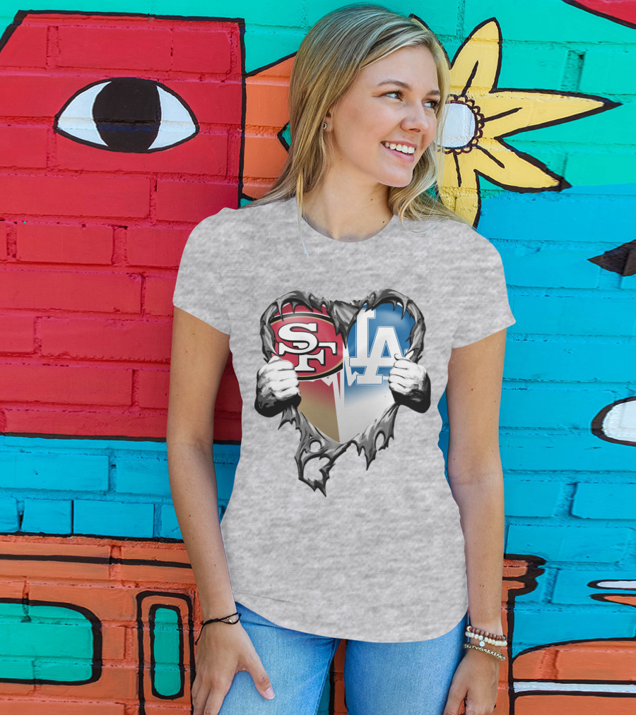 Sf La Heart Rivalry Baseball Fan Passion T-Shirt