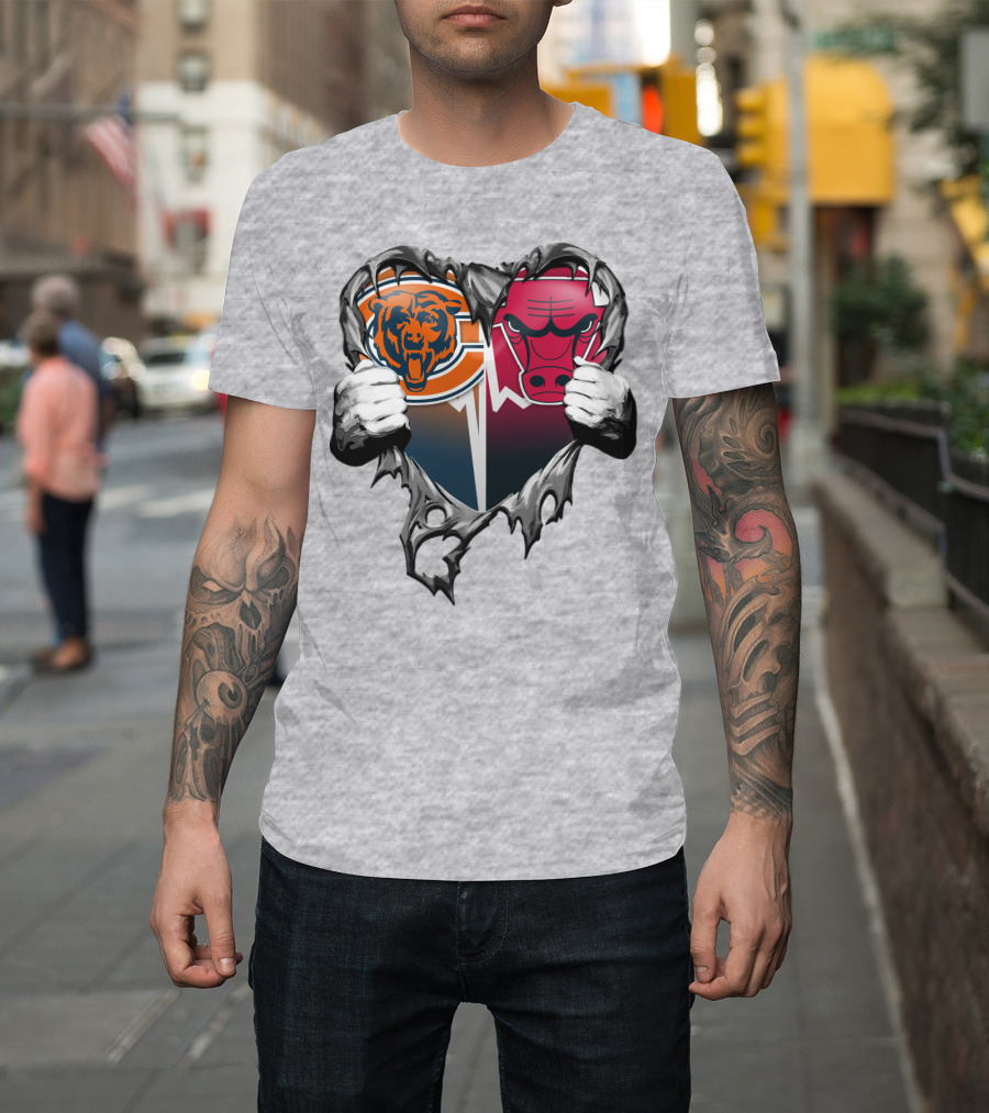 Chicago Bears And Bulls Heart Tear T-Shirt