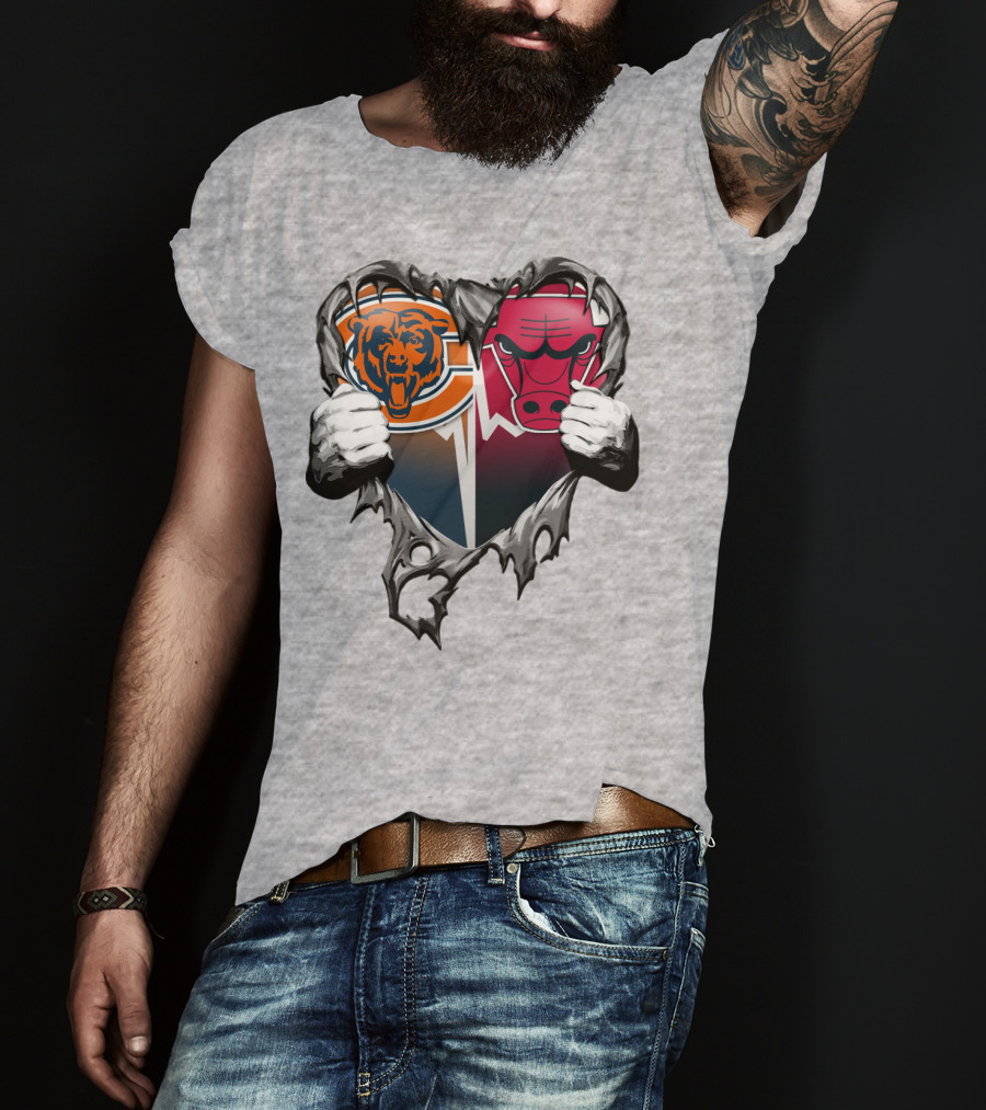 Chicago Bears And Bulls Heart Tear T-Shirt