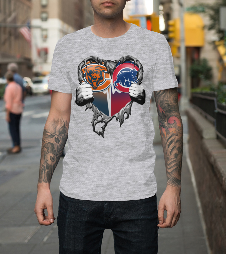 Xatt008 Chicago Bears And Cubs Heart T-Shirt