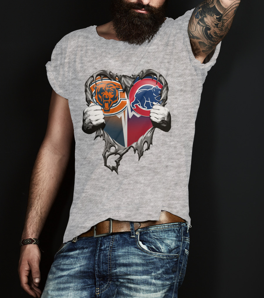 Xatt008 Chicago Bears And Cubs Heart T-Shirt