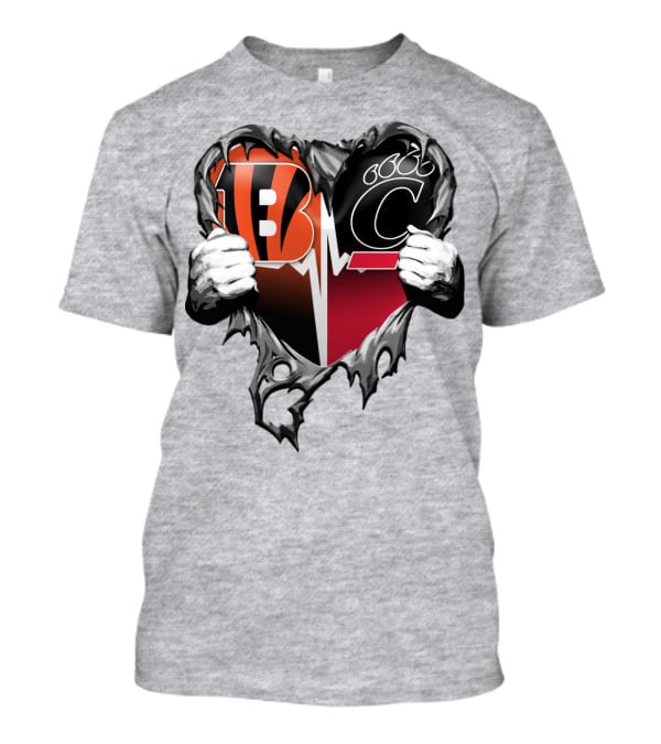 Bengals Bearcats Heartbeat Bengals Logo Bearcat Paw Cincinnati T-Shirt