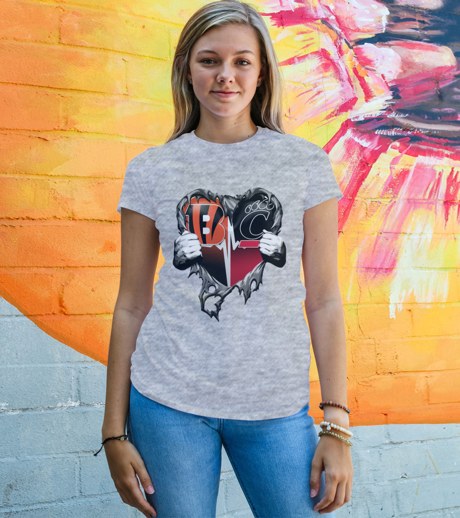 Bengals Bearcats Heartbeat Bengals Logo Bearcat Paw Cincinnati T-Shirt
