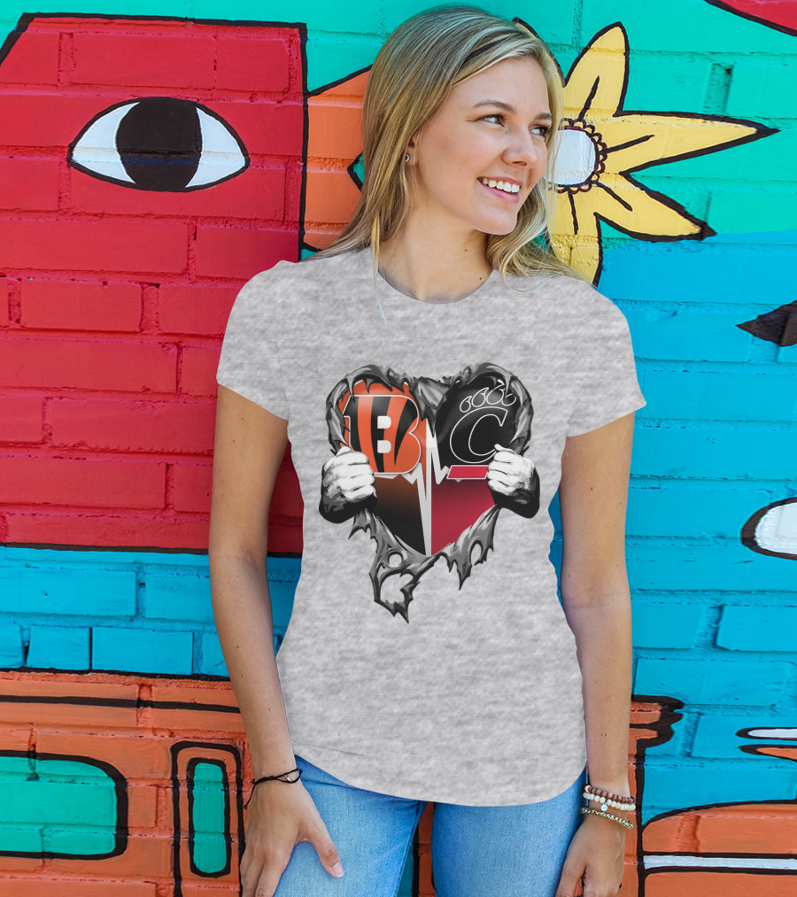 Bengals Bearcats Heartbeat Bengals Logo Bearcat Paw Cincinnati T-Shirt