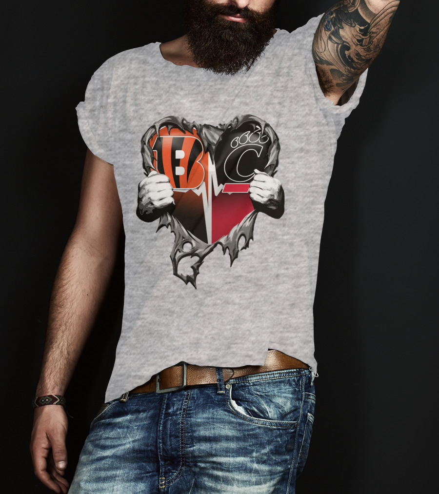 Bengals Bearcats Heartbeat Bengals Logo Bearcat Paw Cincinnati T-Shirt