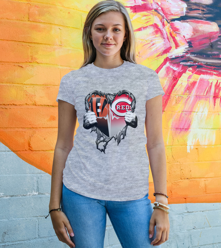 Cincinnati Bengals And Reds Heart T-Shirt