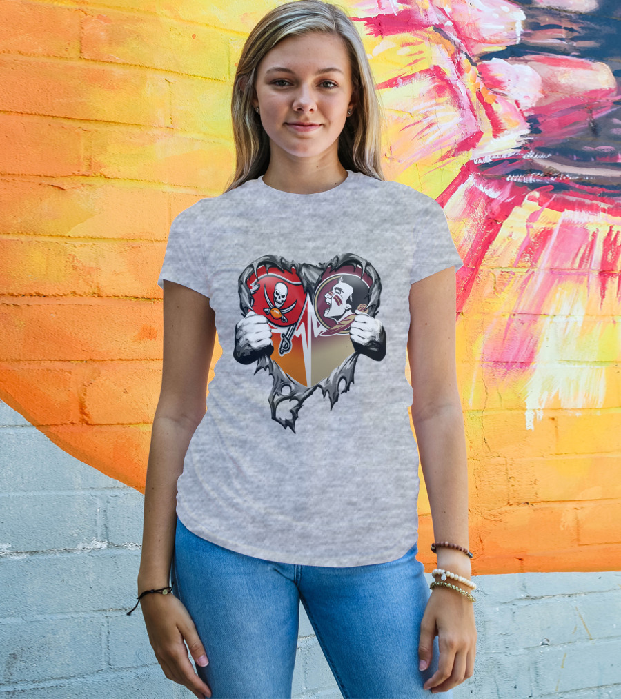 Tampa Bay Buccaneers Florida State Seminoles Heart Symbol Xatt025 T-Shirt