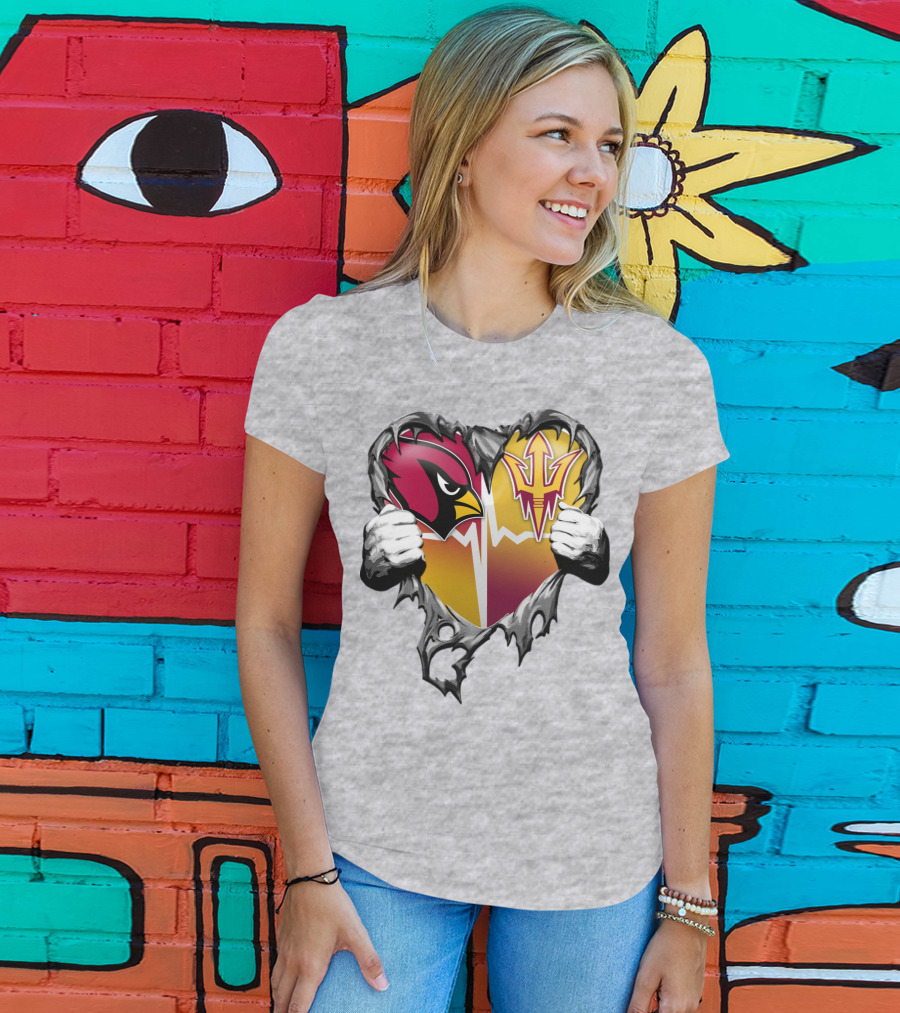 Arizona Cardinals Arizona State Sun Devils Heart Dual Allegiance T-Shirt