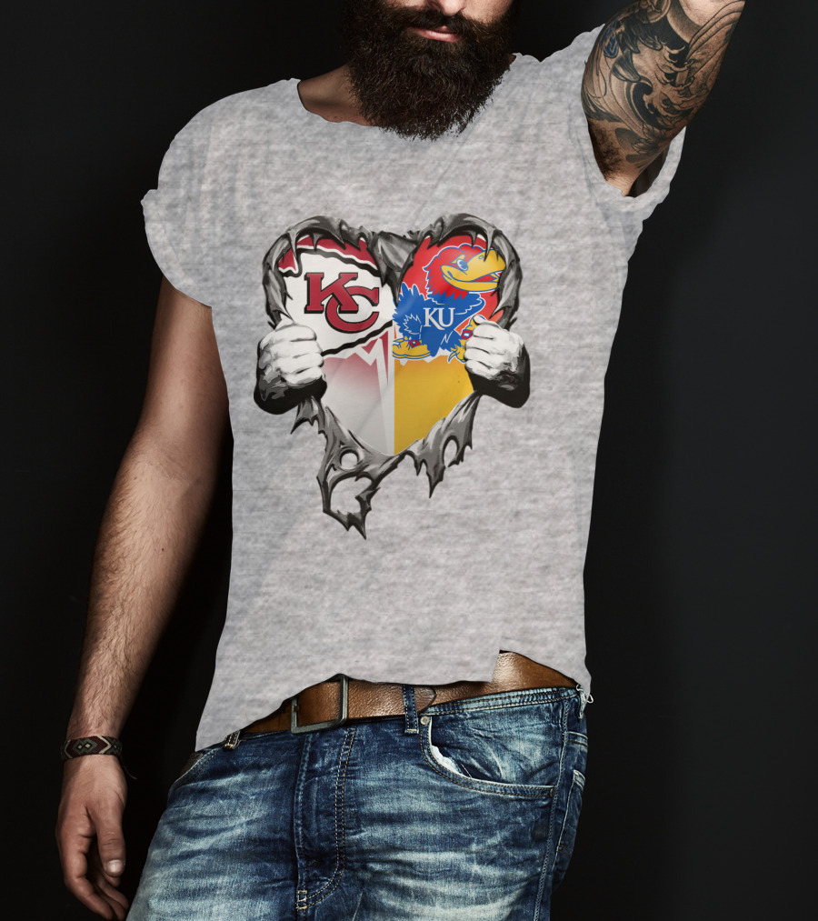 Kansas City Chiefs Jayhawks Ku Heart Tear T-Shirt