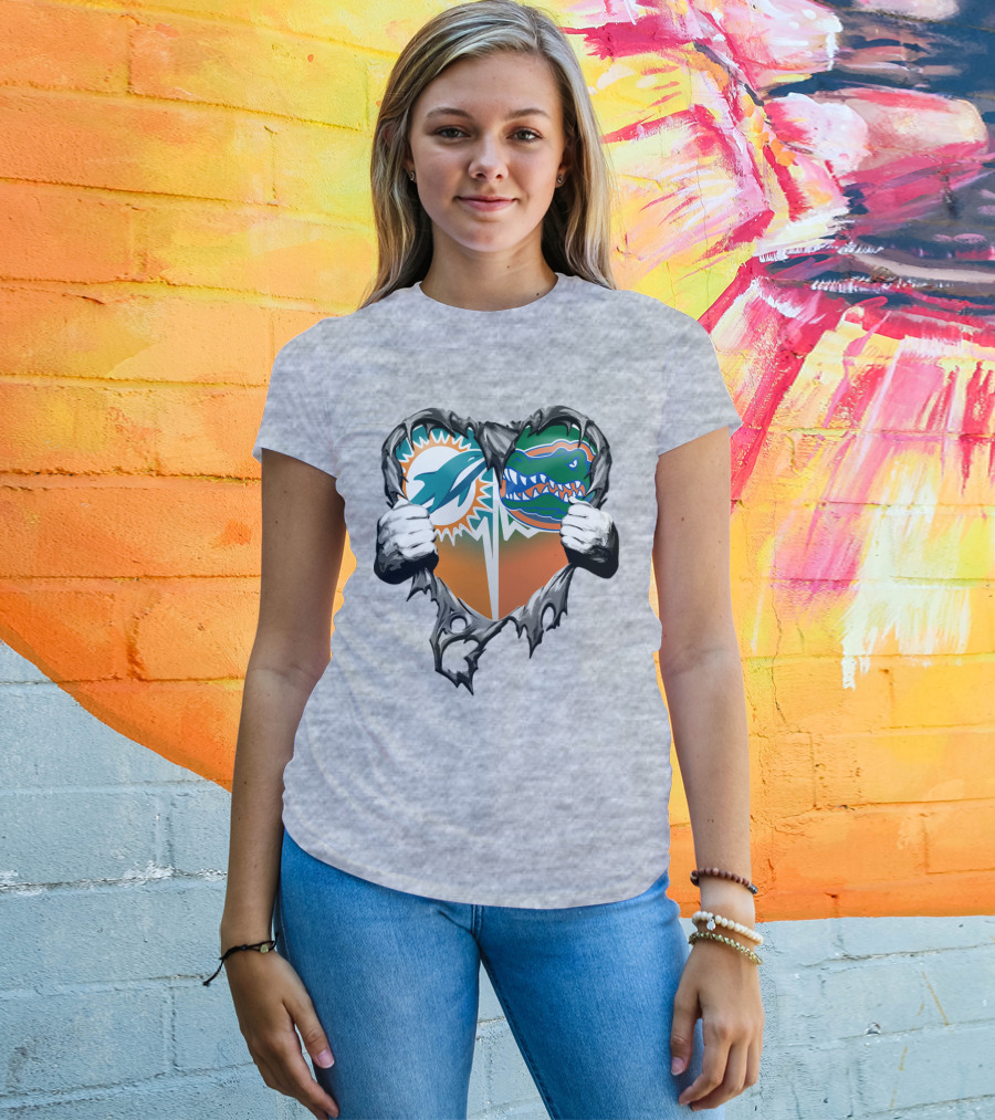 Miami Dolphins Florida Gators Heart Design Xatt048 T-Shirt