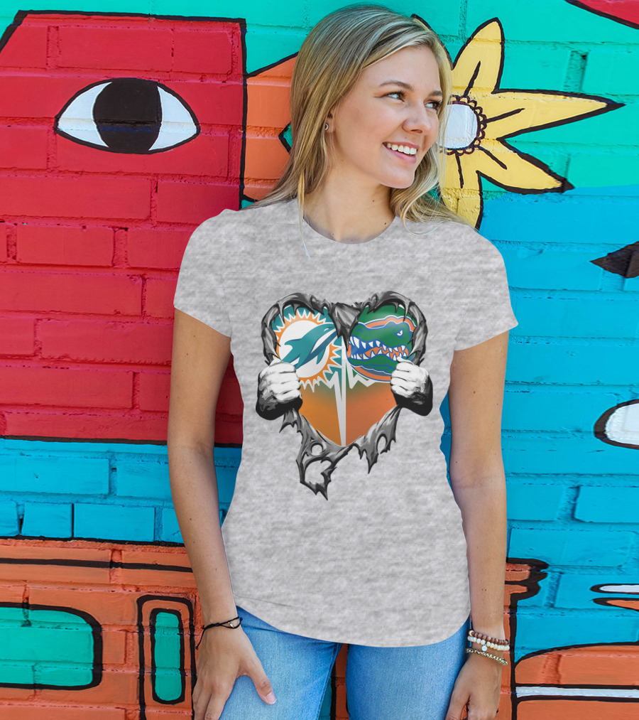 Miami Dolphins Florida Gators Heart Design Xatt048 T-Shirt