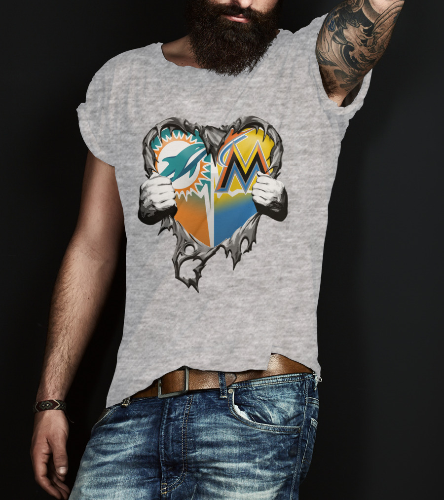 Miami Dolphins Miami Marlins Heart T-Shirt