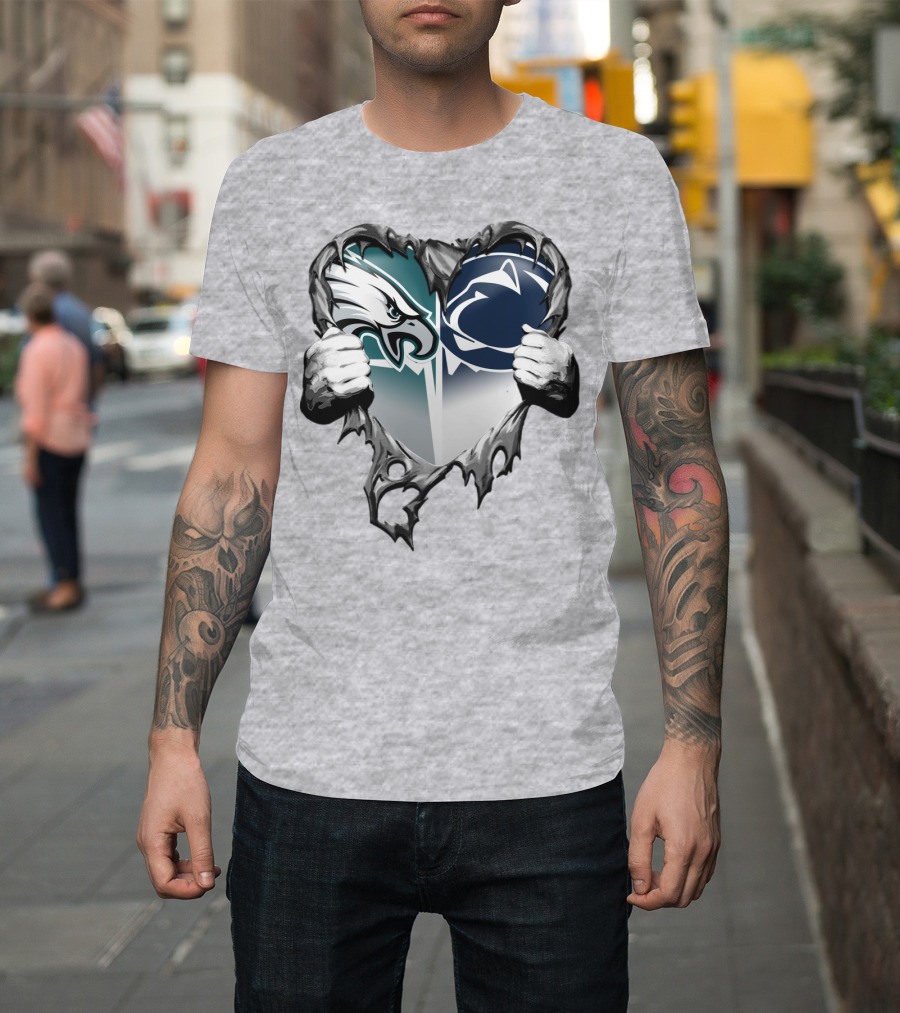 Philadelphia Eagles And Penn State Nittany Lions Heart Logo Rip Xatt053 T-Shirt