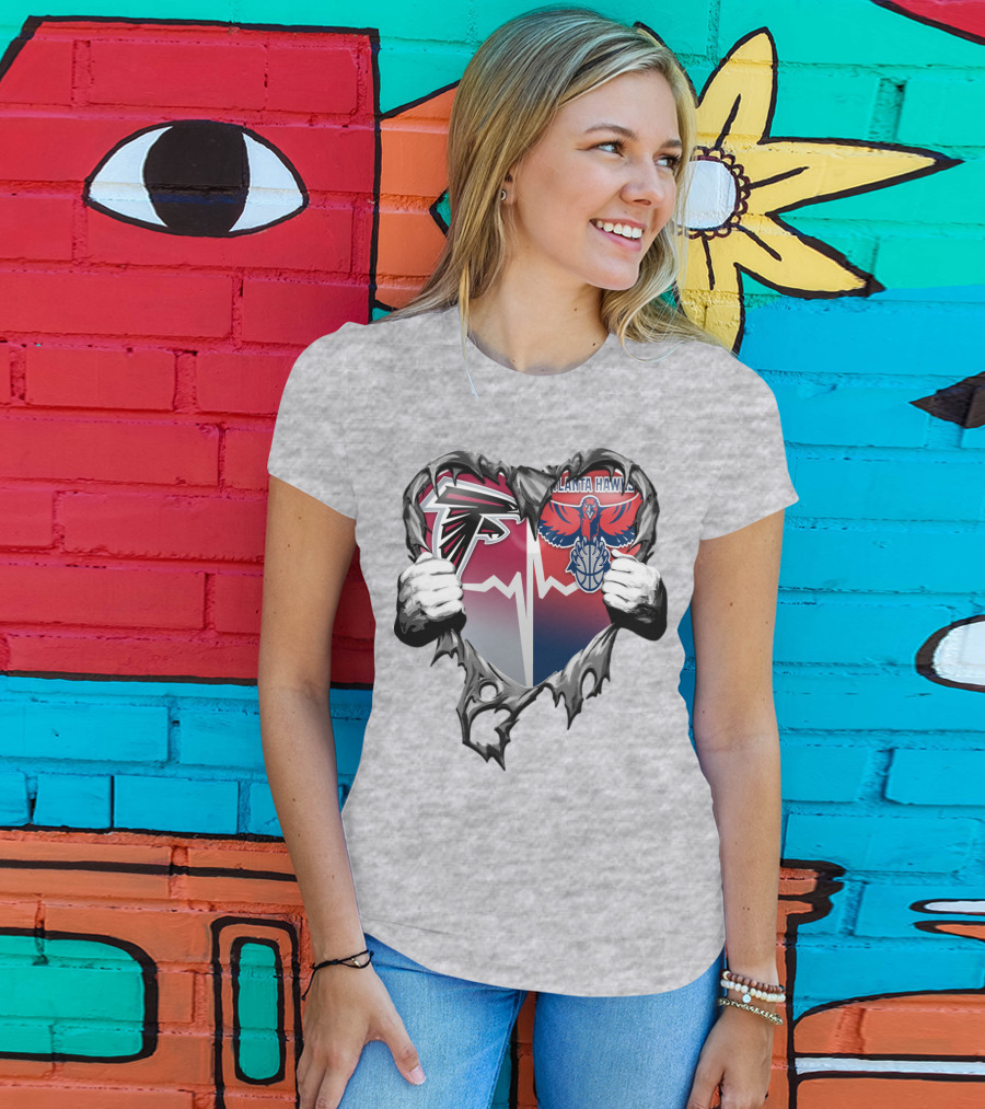 Atlanta Falcons Atlanta Hawks Heartbeat Rip Effect T-Shirt