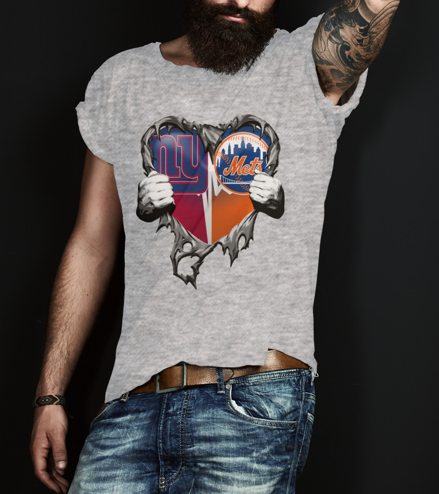 New York Giants Mets Heart Rip T-Shirt