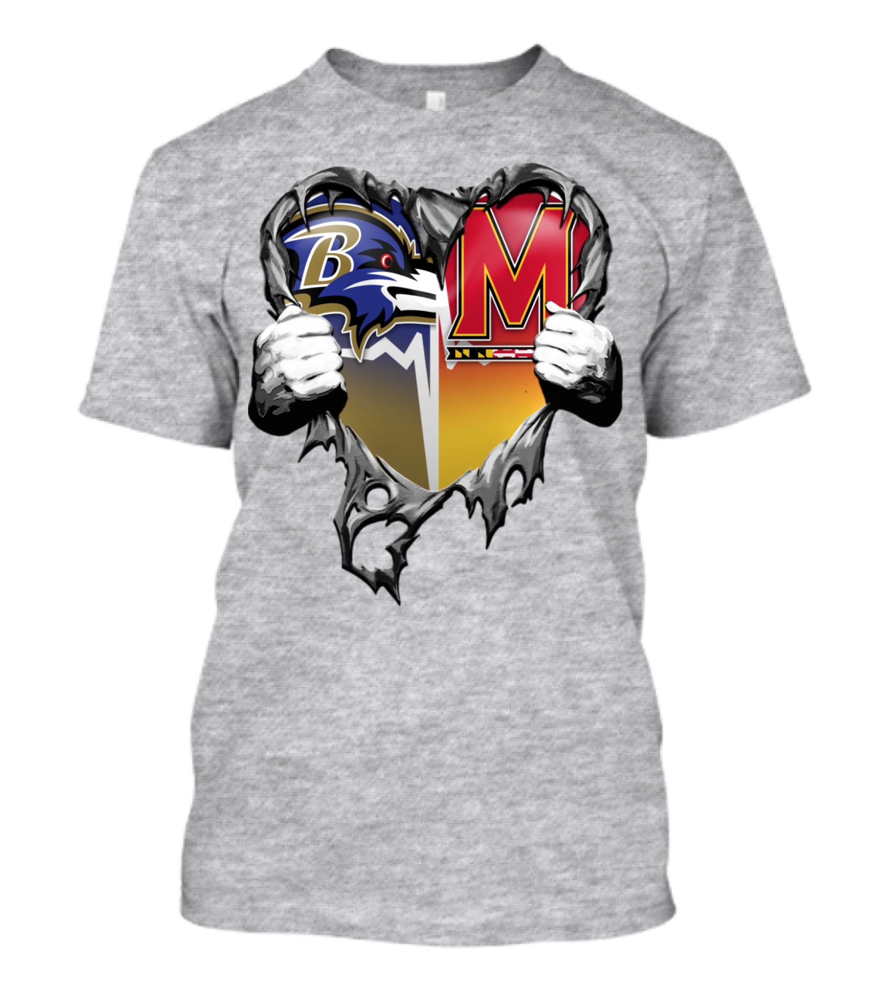 Baltimore Ravens Maryland Terrapins Heart Rip Football Fan T-Shirt