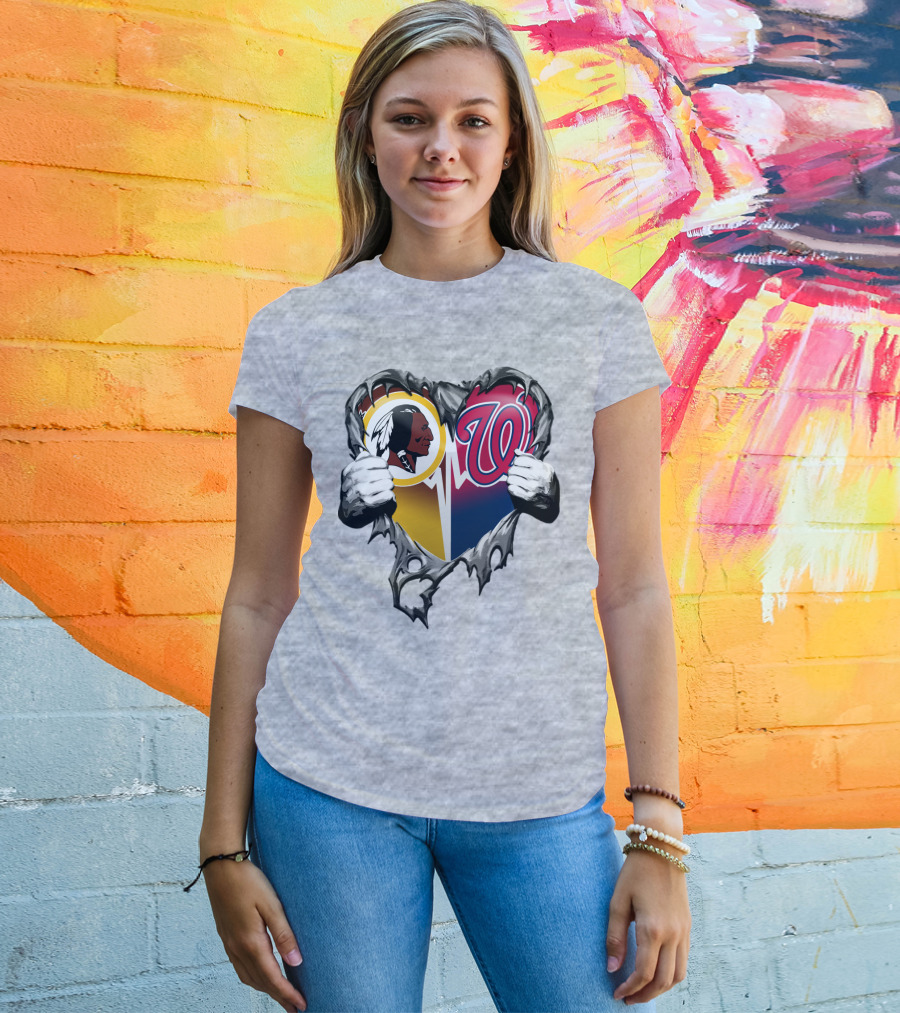 Washington Football Team And Nationals Heart Design Xatt105 T-Shirt