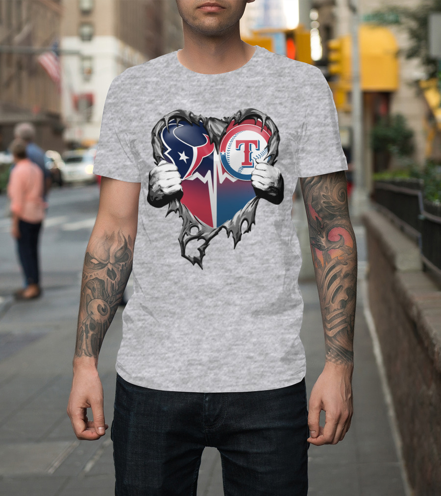 Houston Texans And Texas Rangers Heart T-Shirt