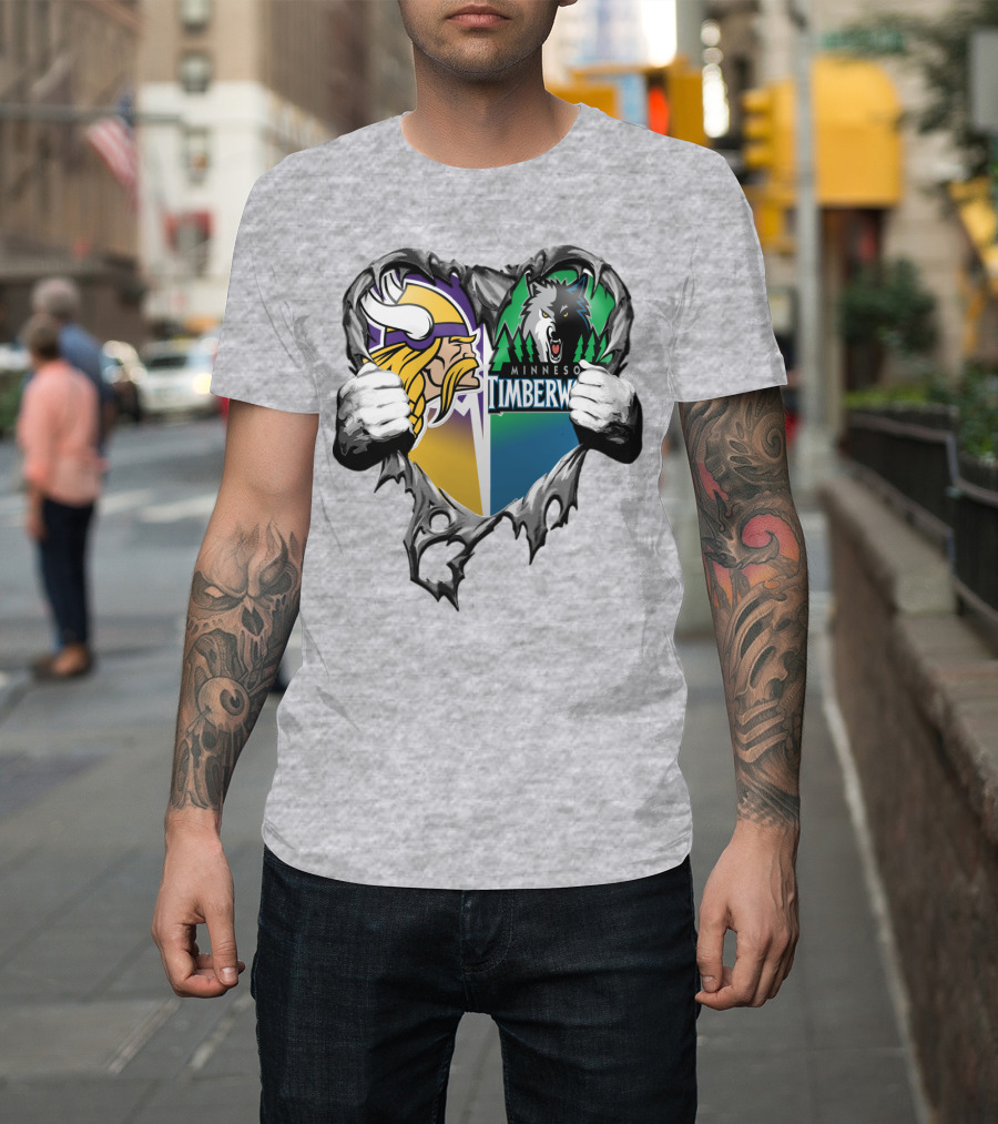 Minnesota Vikings Minnesota Timberwolves Heart Logo Mashup T-Shirt