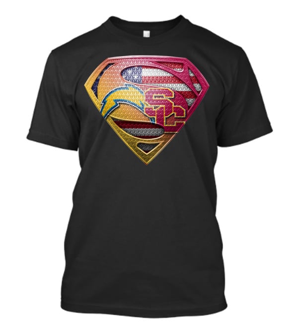 Us Flag Superman Logo Chargers Usc Football Team Colors T-Shirt