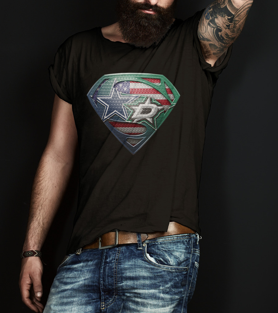 Dallas Stars Superman Shield With American Flag Elements T-Shirt