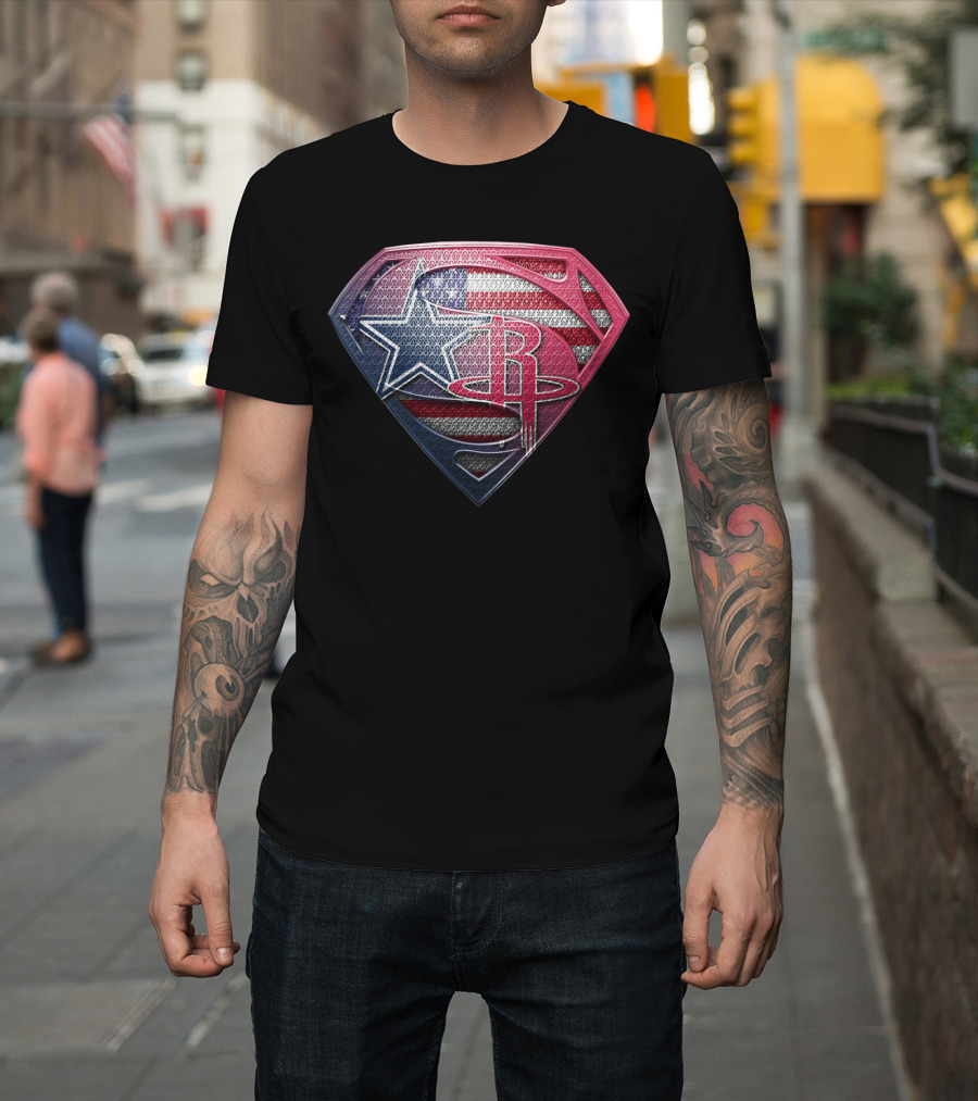 Superman Houston Rockets American Flag Shield Star T-Shirt