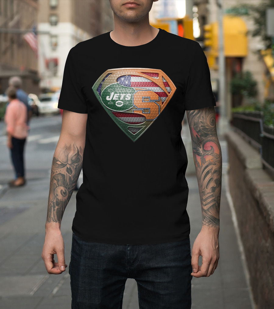Jets Syracuse Superman Shield American Flag T-Shirt