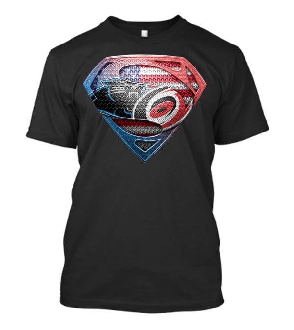 Carolina Panthers And Hurricanes Superman Shield Usa Flag Combination T-Shirt