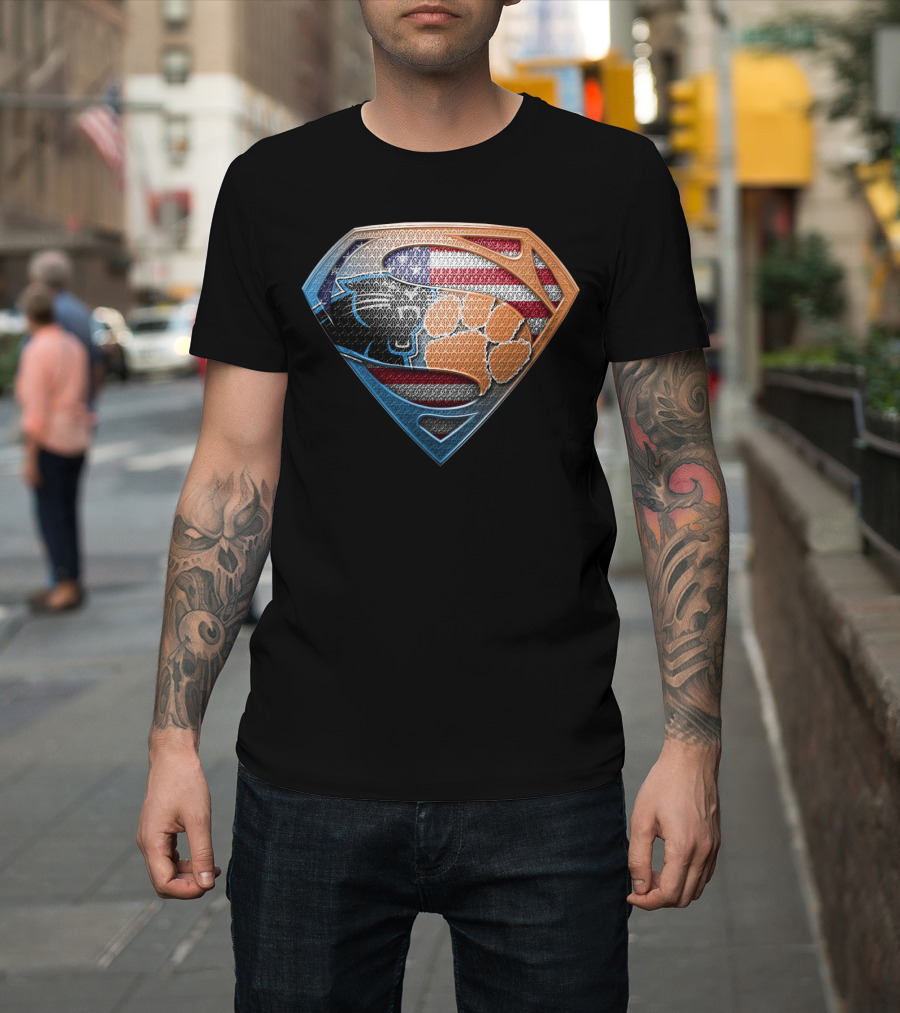Superman Shield American Flag Carolina Panthers Clemson Tigers Paw T-Shirt