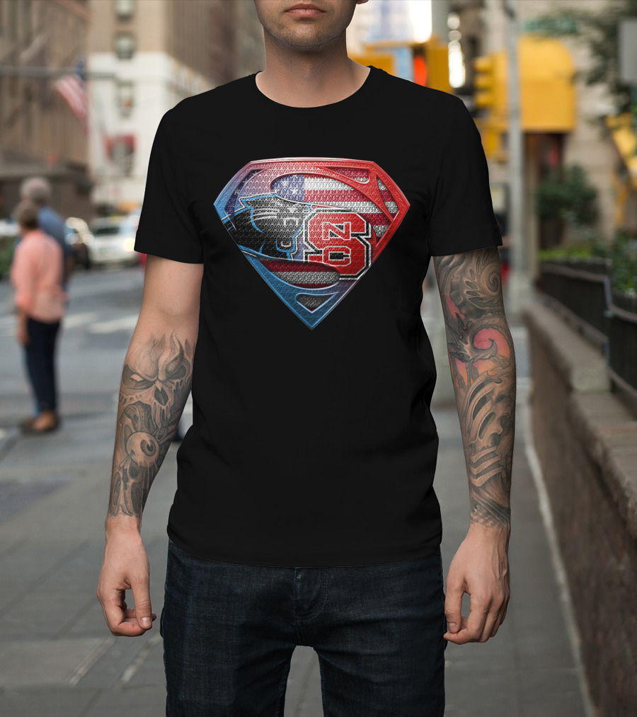 Superman Emblem Carolina Panthers Nc State American Flag Fusion T-Shirt