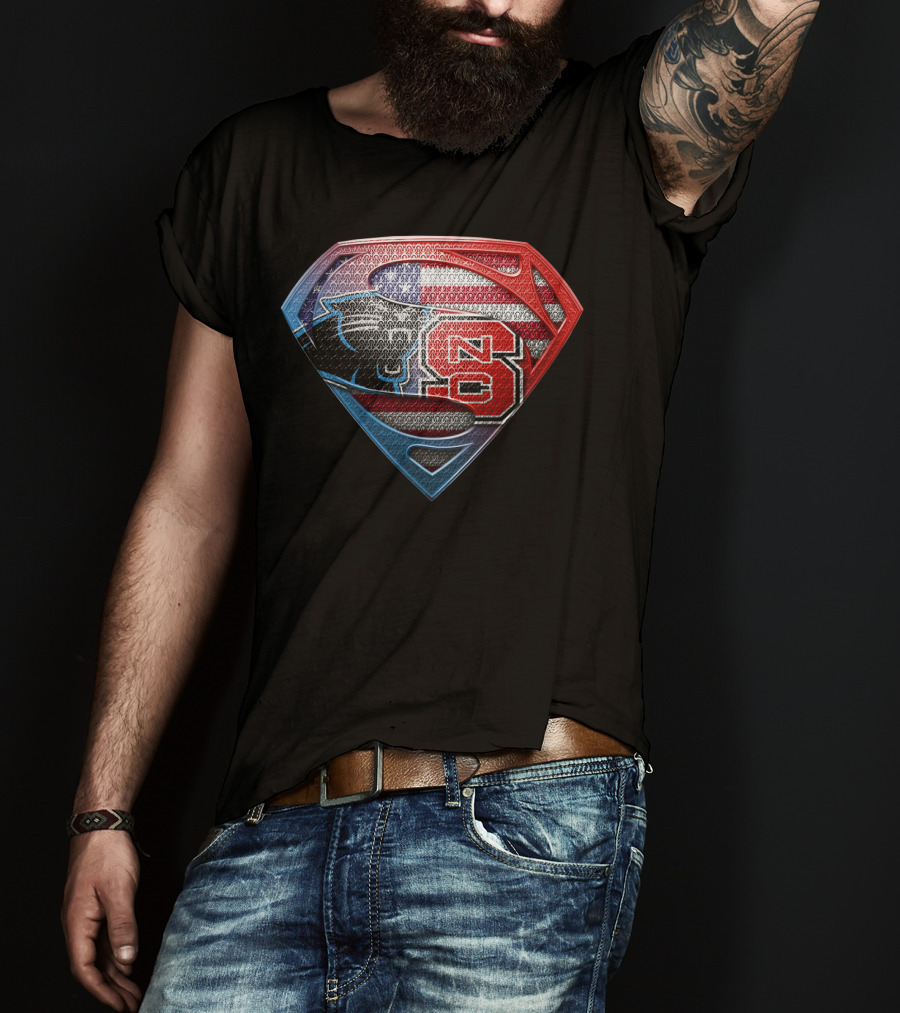 Superman Emblem Carolina Panthers Nc State American Flag Fusion T-Shirt