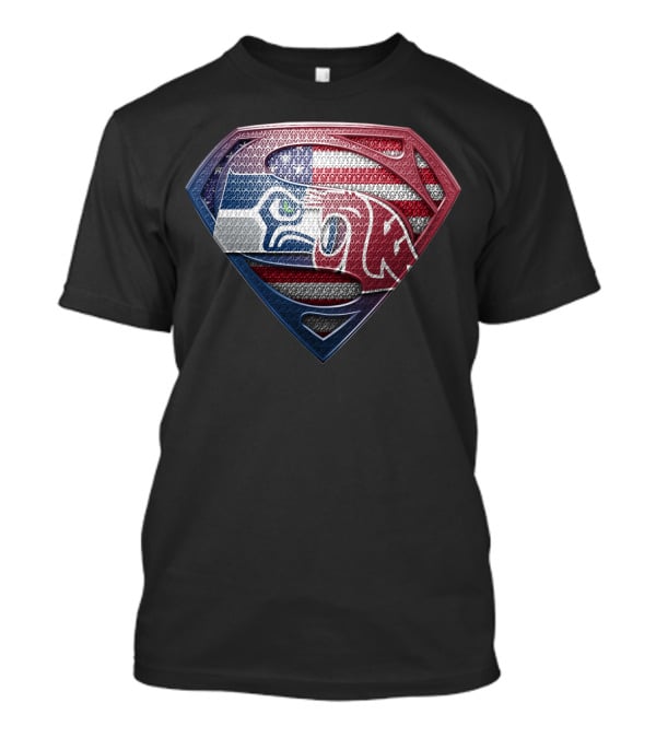 Superman Seahawks Patriots American Flag T-Shirt