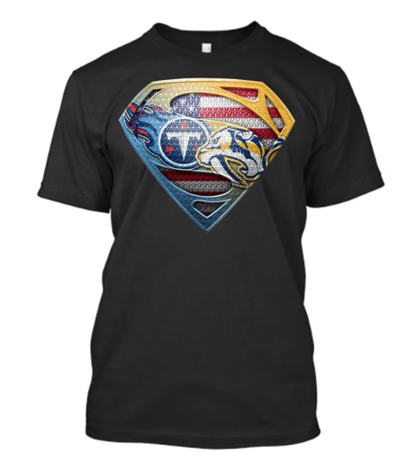Tennessee Titans Nashville Predators American Flag Superman Shield Sspus130 T-Shirt