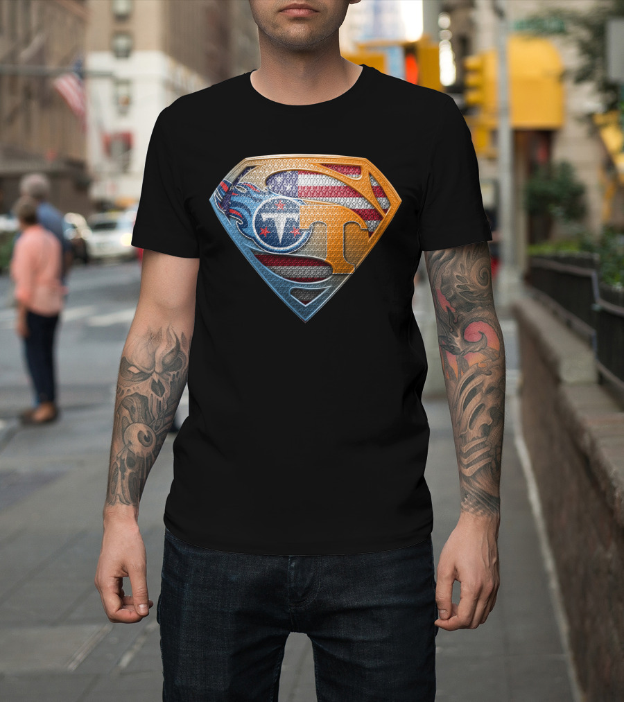 Superman Tennessee Titans American Flag Shield T-Shirt