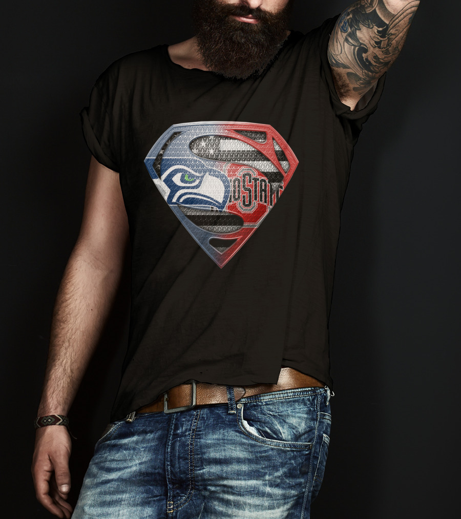 Seattle Seahawks Ohio State Superman Logo Fusion T-Shirt