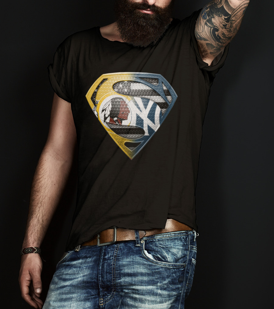 Superman Shield With Native American And Yankees Elements T-Shirt