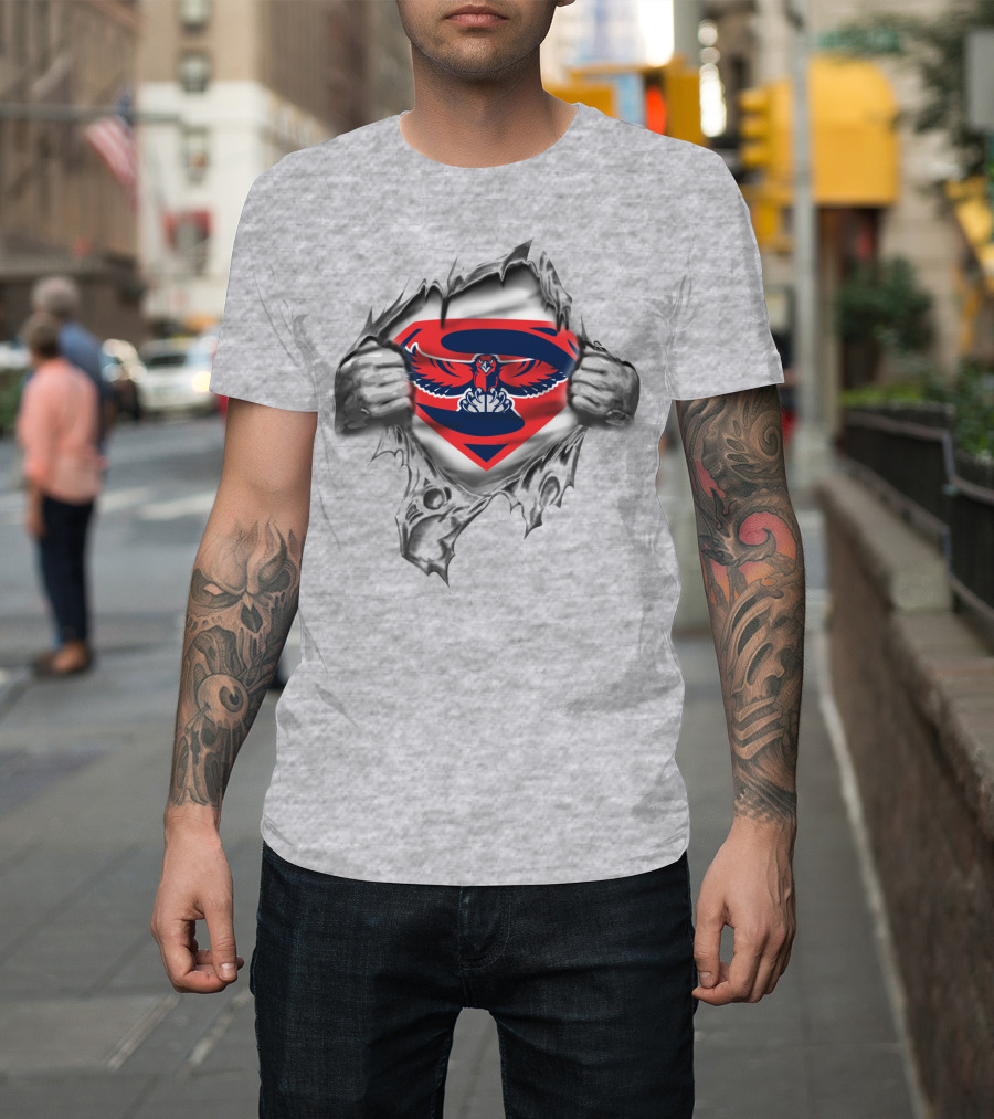 Superman Falcons Mashup Logo Peeking Through Torn T-Shirt