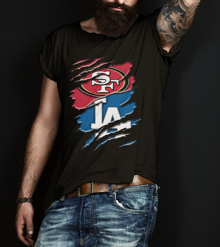 San Francisco 49ers And Los Angeles Dodgers Logo Fusion Rac T-Shirt
