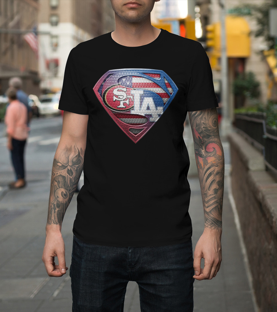 SPB 002 SF LA American Flag Superhero Emblem T-Shirt