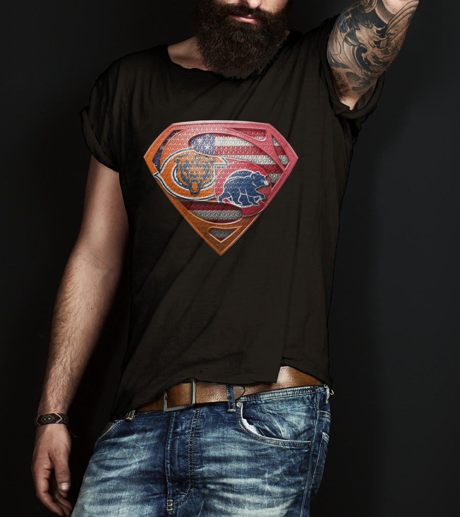 Superman Chicago Bears American Flag Shield SPB 008 T-Shirt