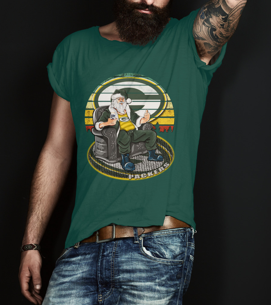 Green Bay Packers Santa Sitting With Beer T-Shirt
