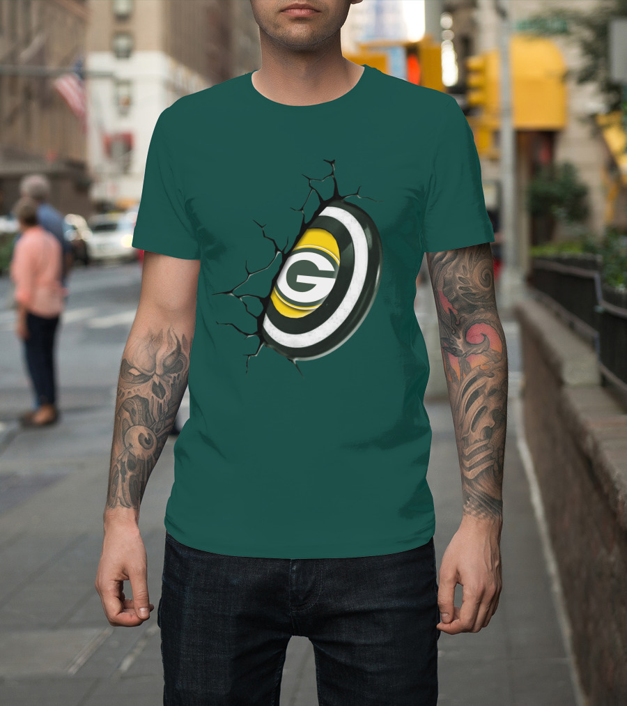 Green Bay Packers Cracked Logo Burst T-Shirt