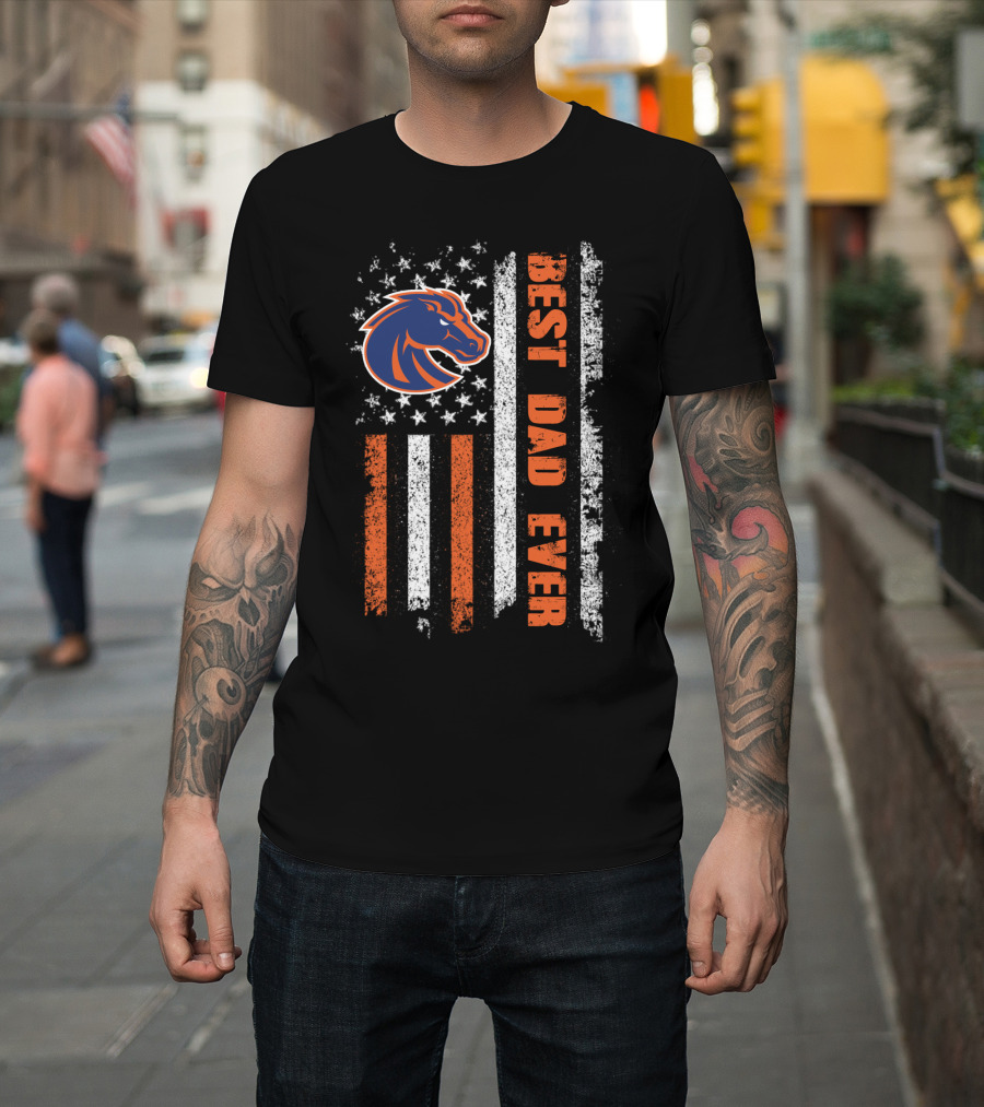 Boise State Broncos Best Dad Ever American Flag T-Shirt